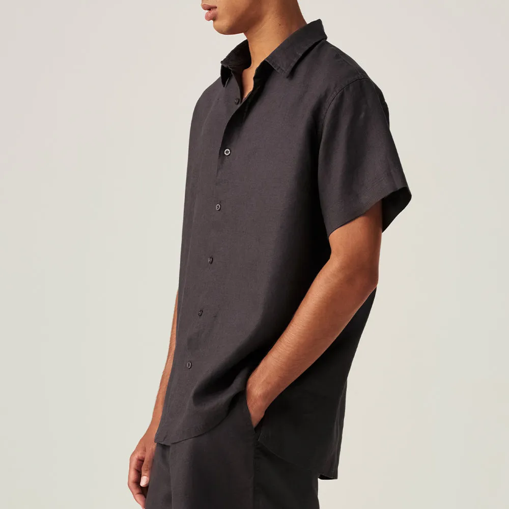 100% Linen Short Sleeve Sleepwear Set in Kohl - Mens