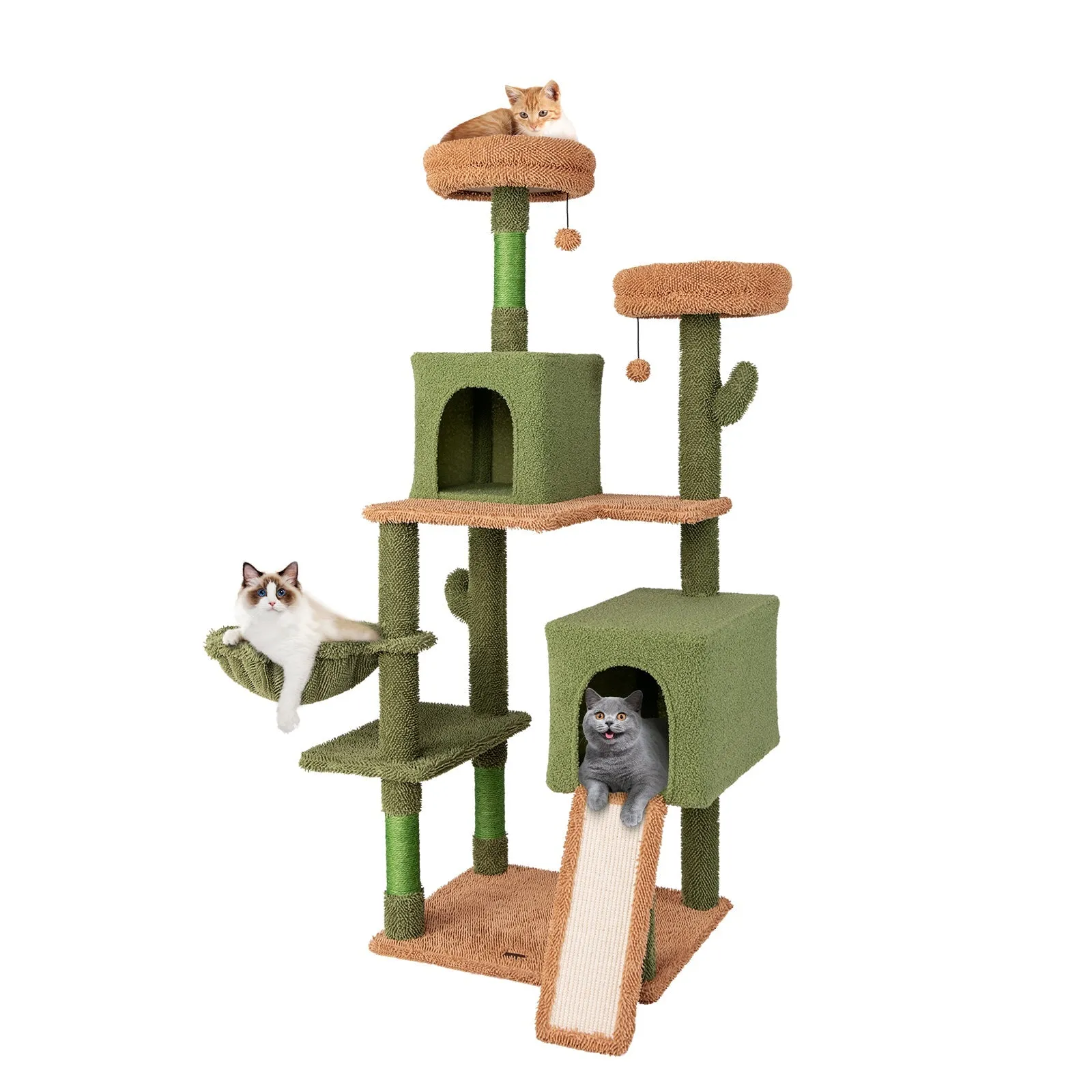 160 cm Multi-level Cactus Cat Tree for Indoor Cats with Scratching Posts-Green