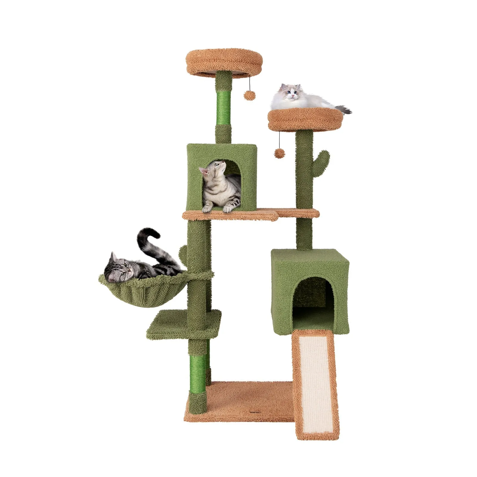 160 cm Multi-level Cactus Cat Tree for Indoor Cats with Scratching Posts-Green