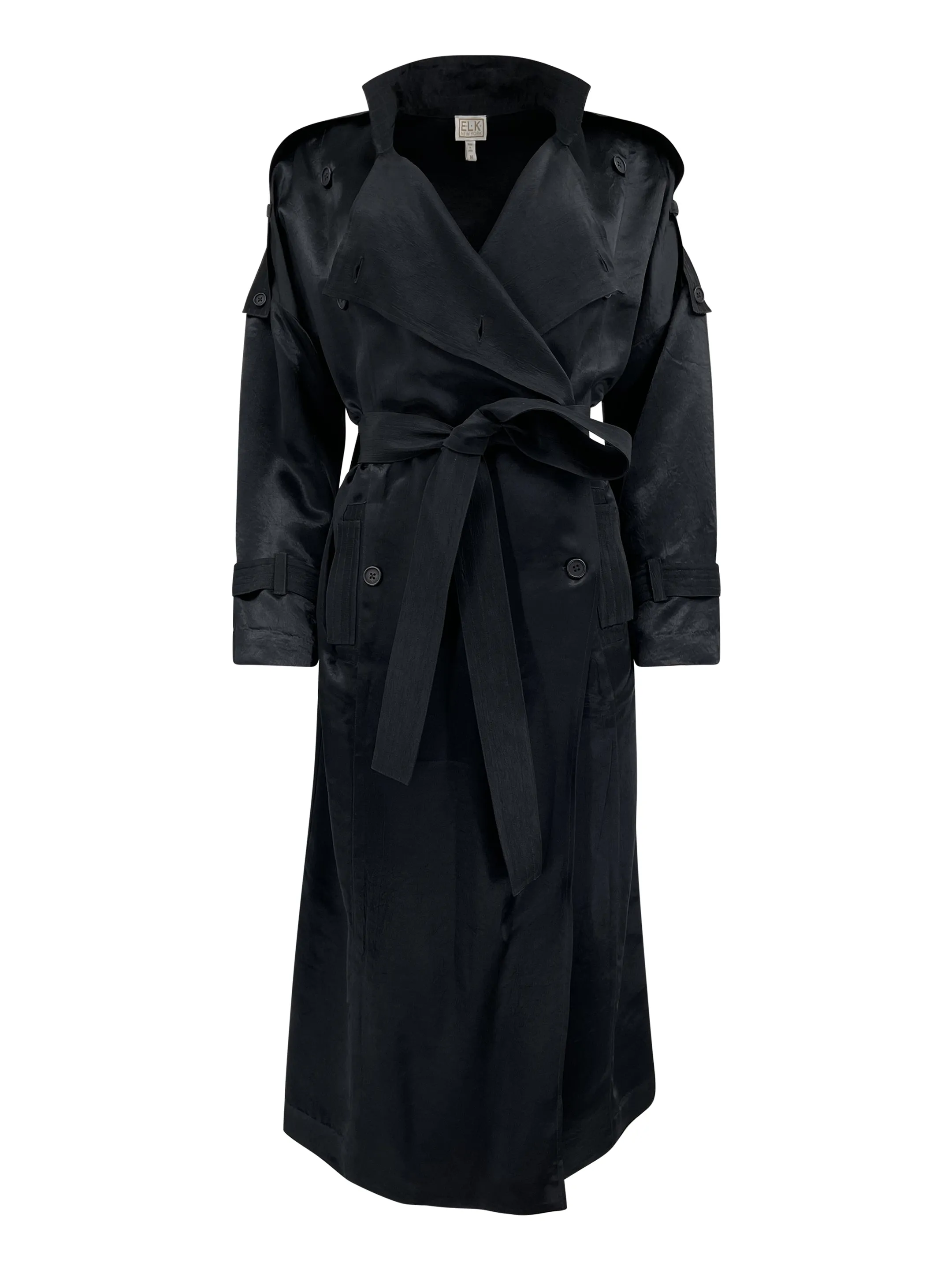 A NAIMA SILK FEEL BELTED TRANSITION TRENCH COAT IN BLACK