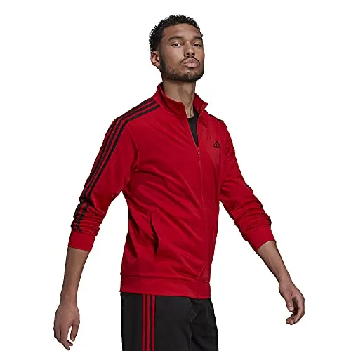 adidas Men's Essentials Warm-Up 3-Stripes Track Top, Scarlet/Black, XX-Large