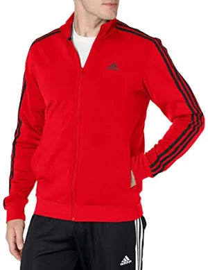 adidas Men's Essentials Warm-Up 3-Stripes Track Top, Scarlet/Black, XX-Large