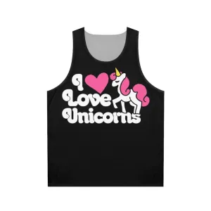 Adorable I Love Unicorns Unisex Pink and White Tank Top