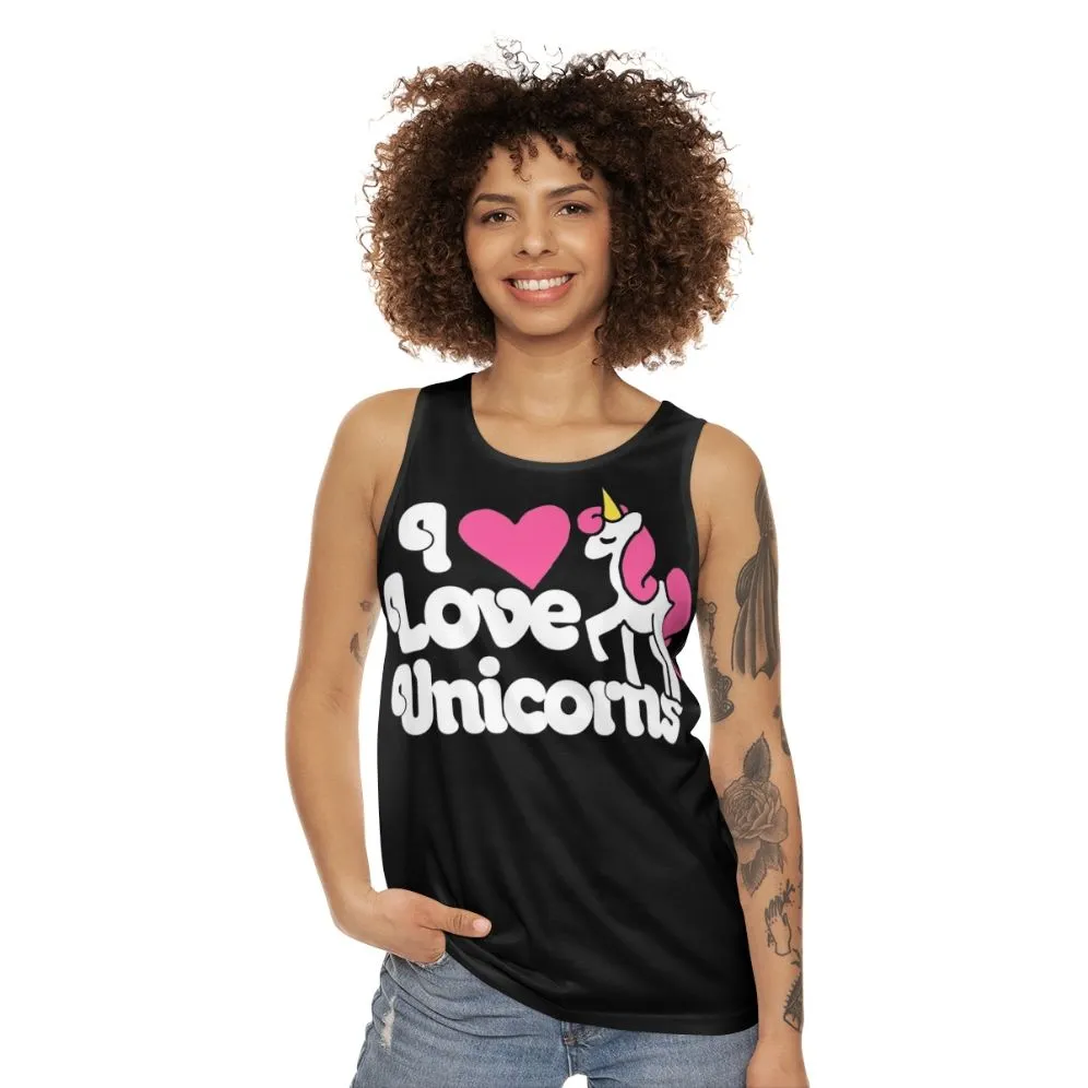 Adorable I Love Unicorns Unisex Pink and White Tank Top