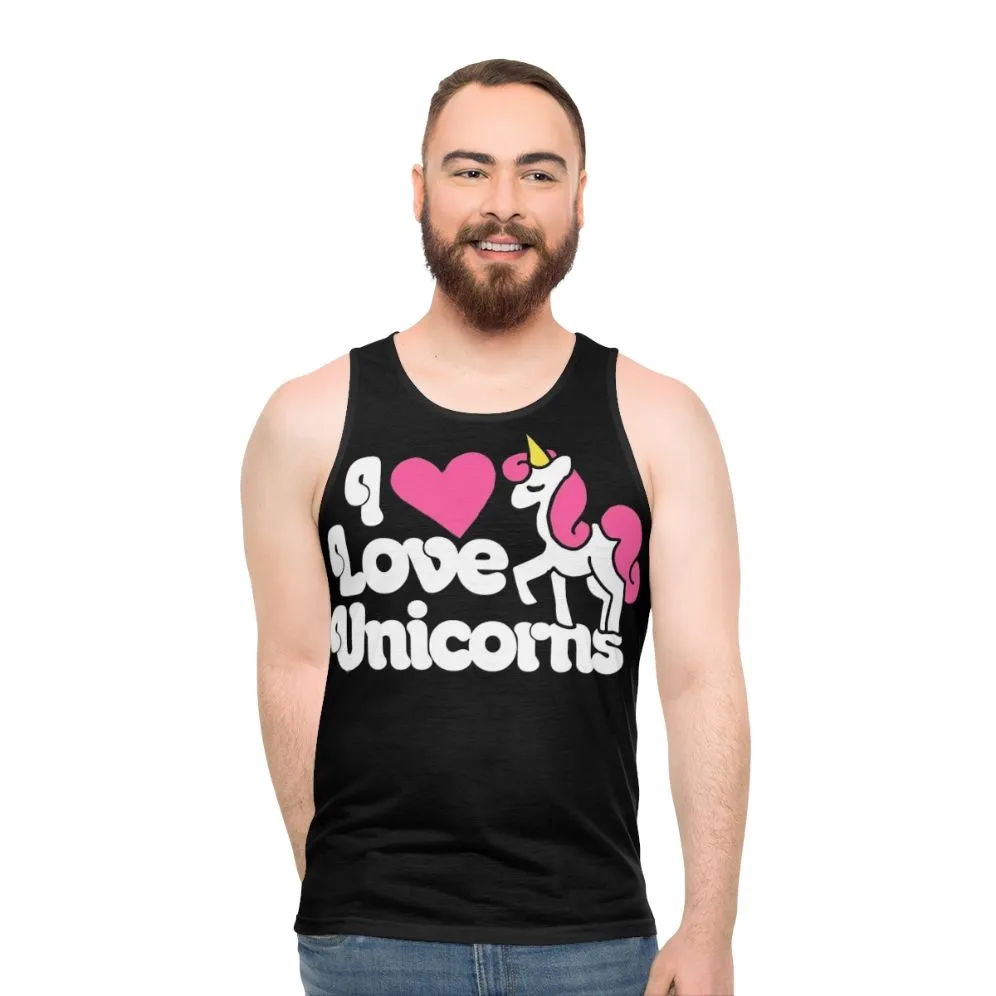 Adorable I Love Unicorns Unisex Pink and White Tank Top