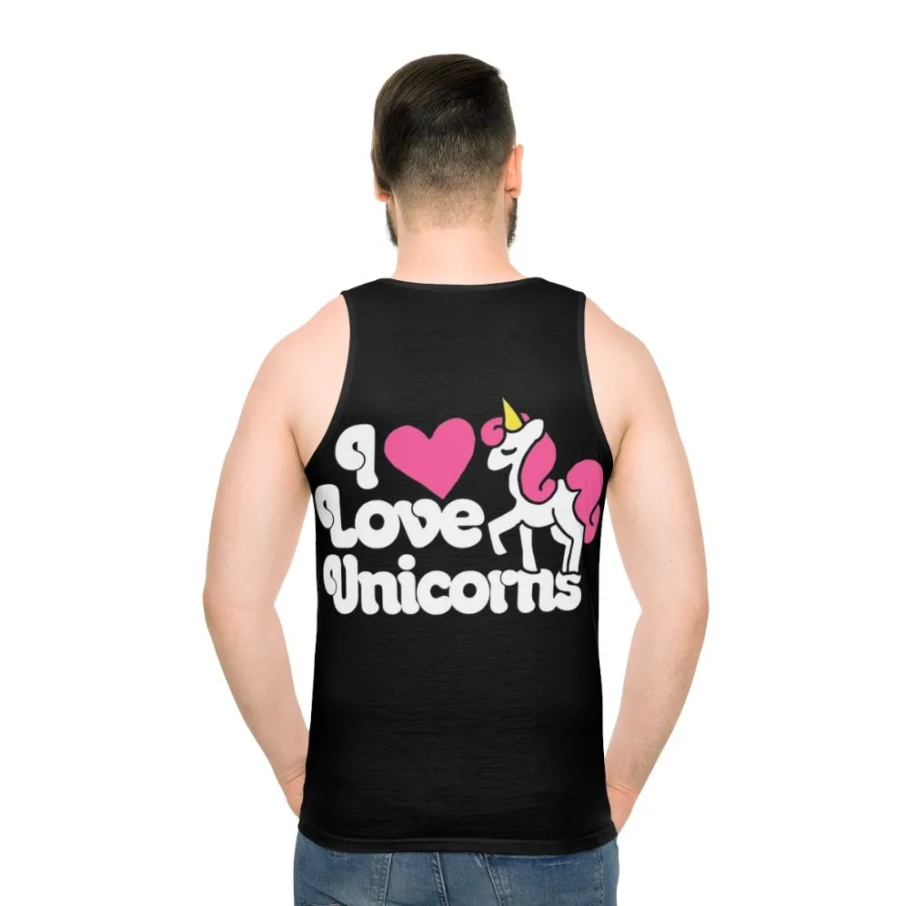 Adorable I Love Unicorns Unisex Pink and White Tank Top