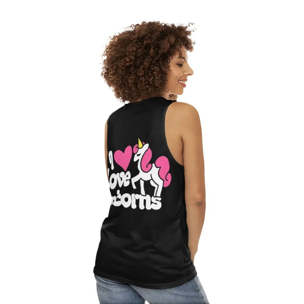 Adorable I Love Unicorns Unisex Pink and White Tank Top