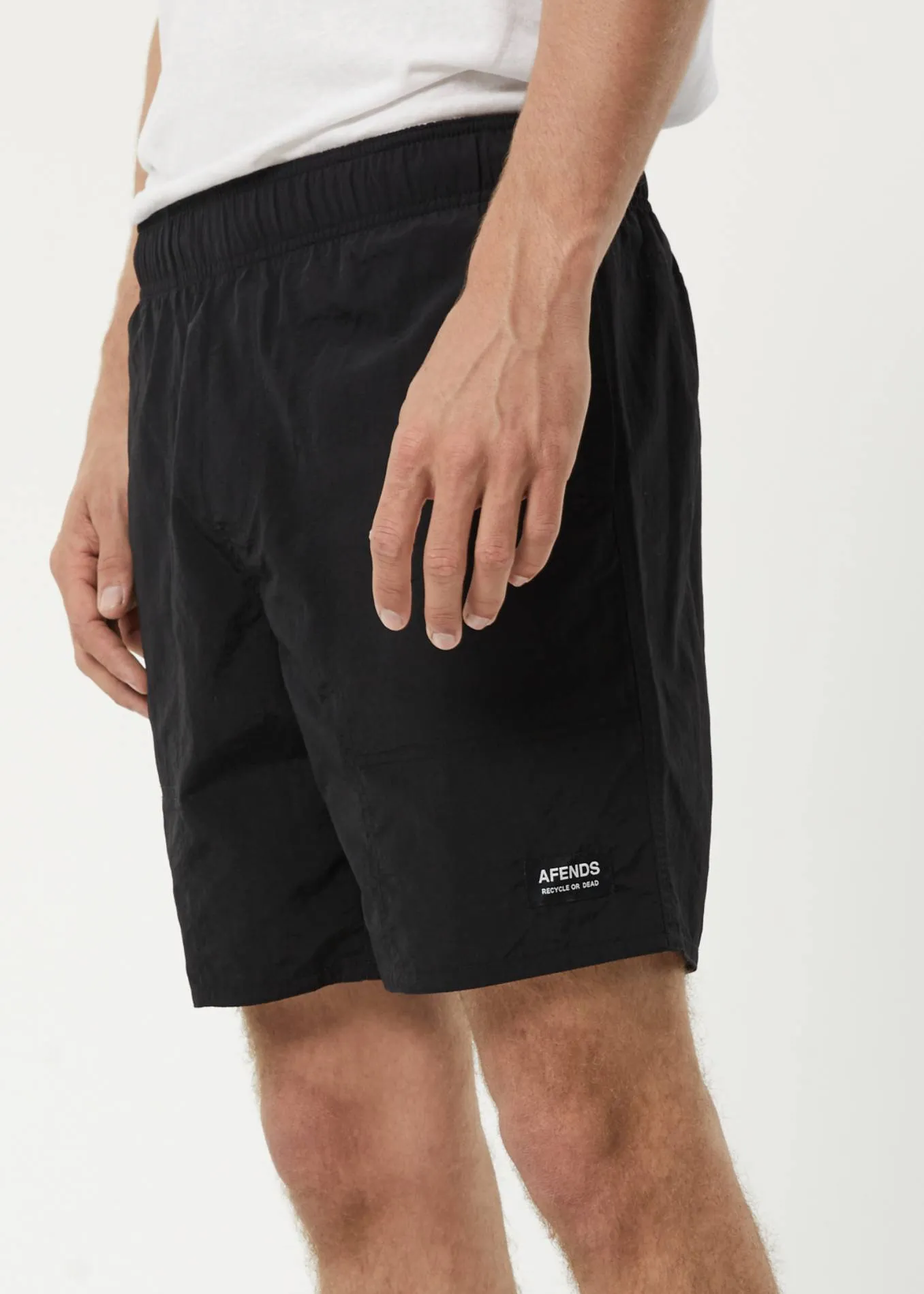 AFENDS Mens Baywatch Misprint - Elastic Waist Shorts - Black