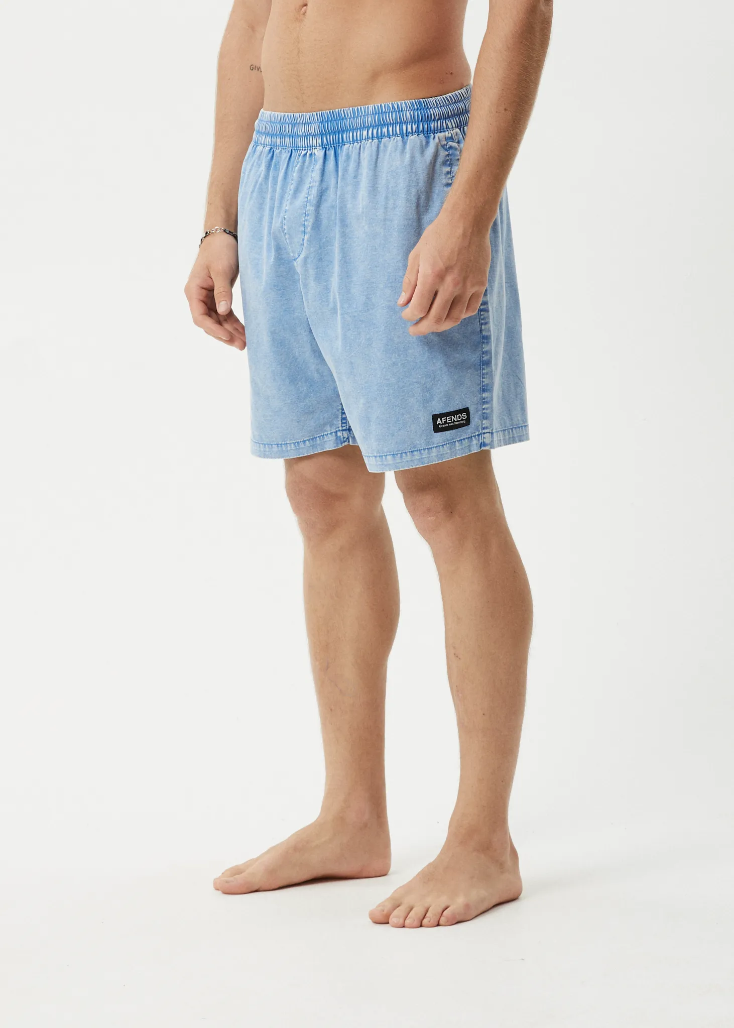 AFENDS Mens The Dopamine - Swim Short 18" - Blue Acid Wash