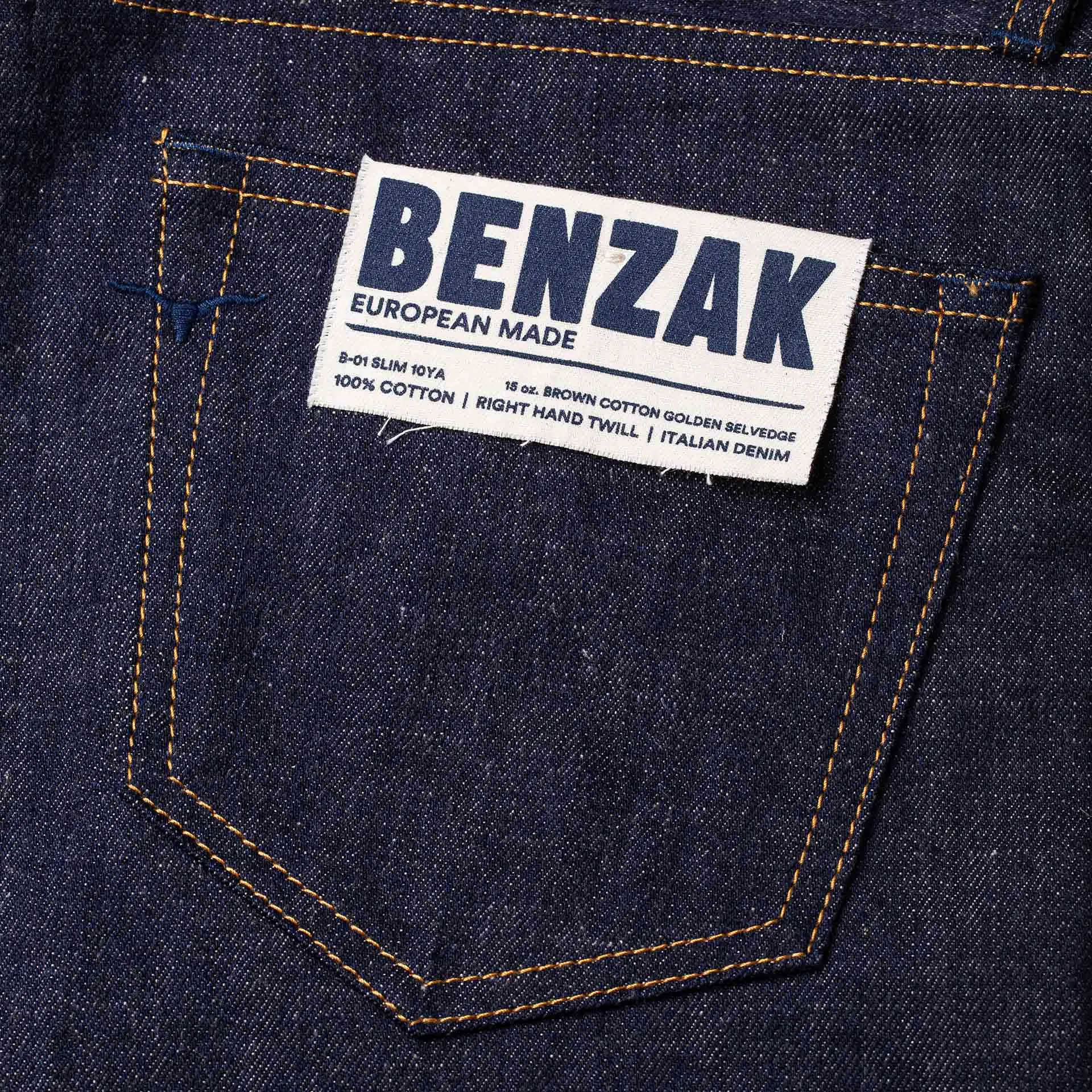 B-01 SLIM 10YA 15 oz. brown cotton golden selvedge