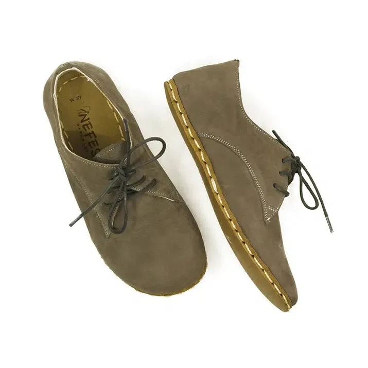 Barefoot Oxford Shoes Women - Laced Nubuck Gray