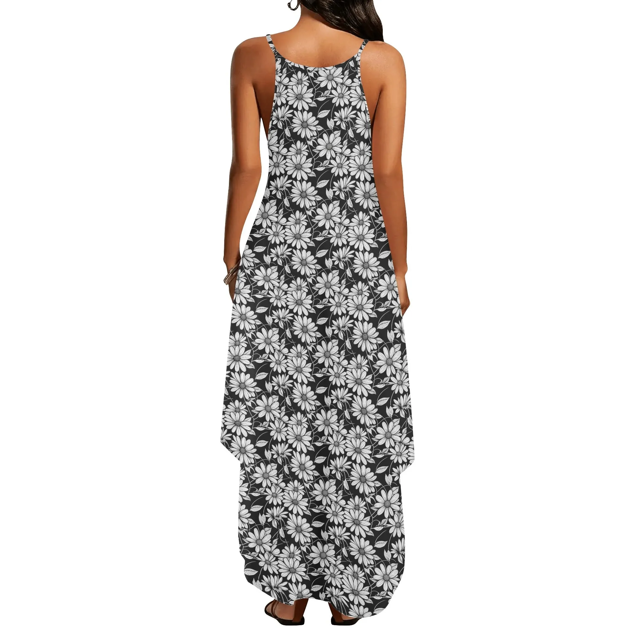 Black and White Daisy Womens Elegant Sleeveless Evening Dress