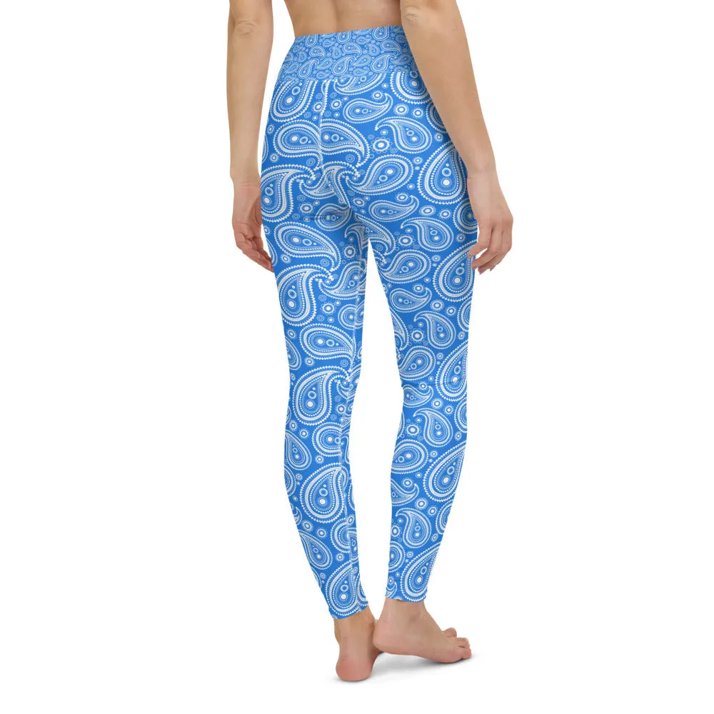 Blue & White Paisley Yoga Pants