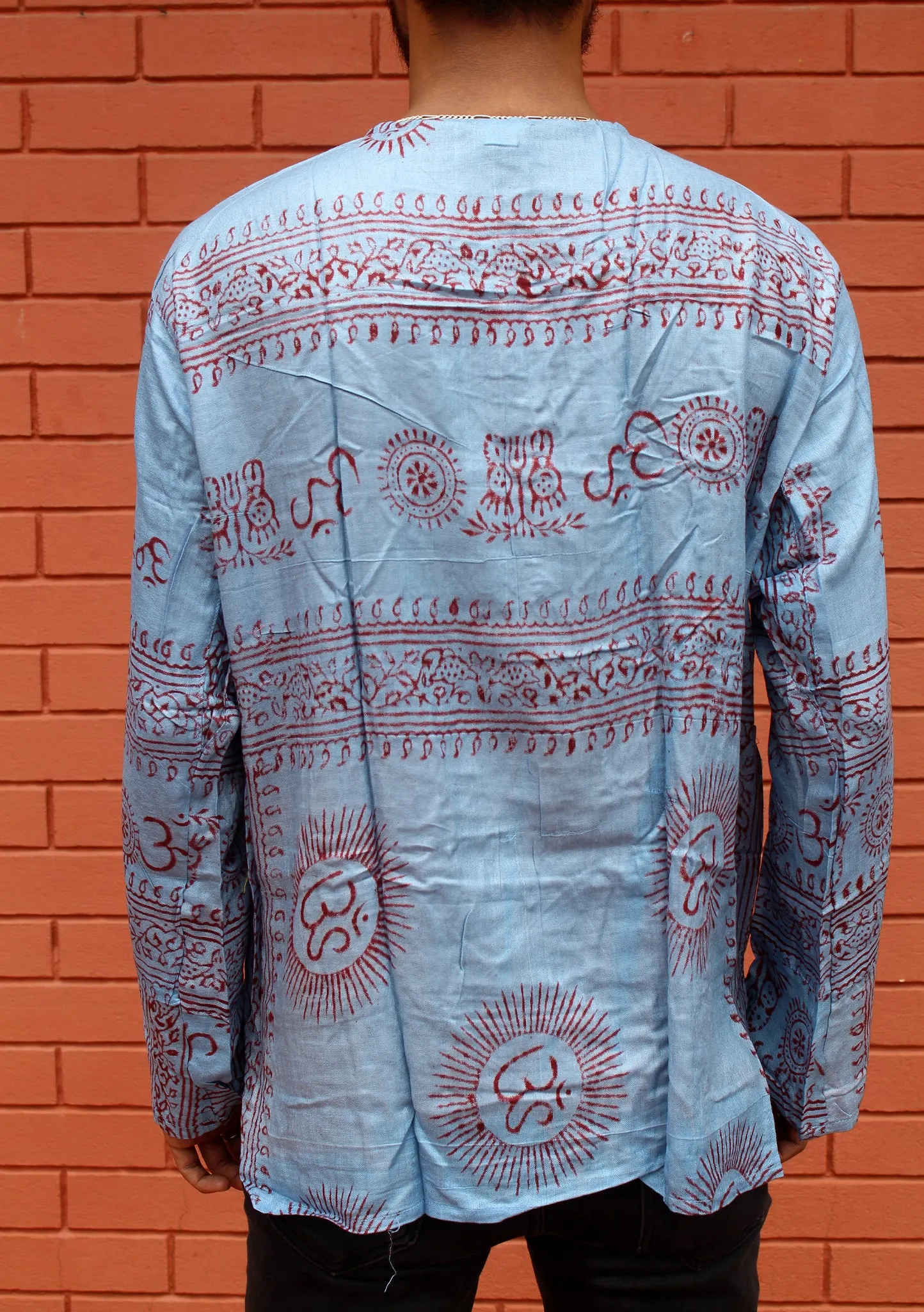 Blue Cotton Om Prayer Shirt/ Yoga Shirt