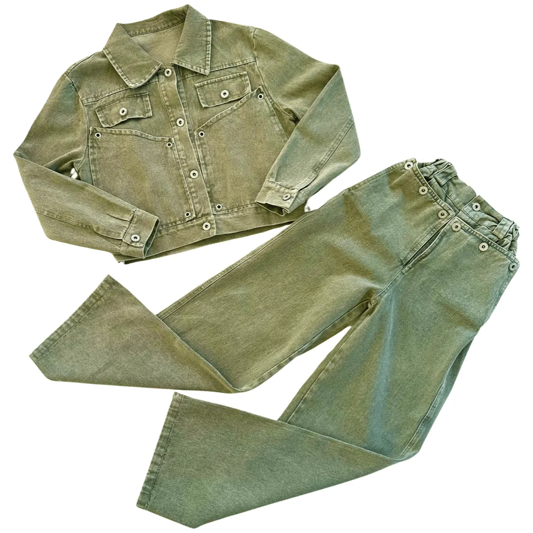 Broadway Green Tinted Denim Jacket and Pants Set