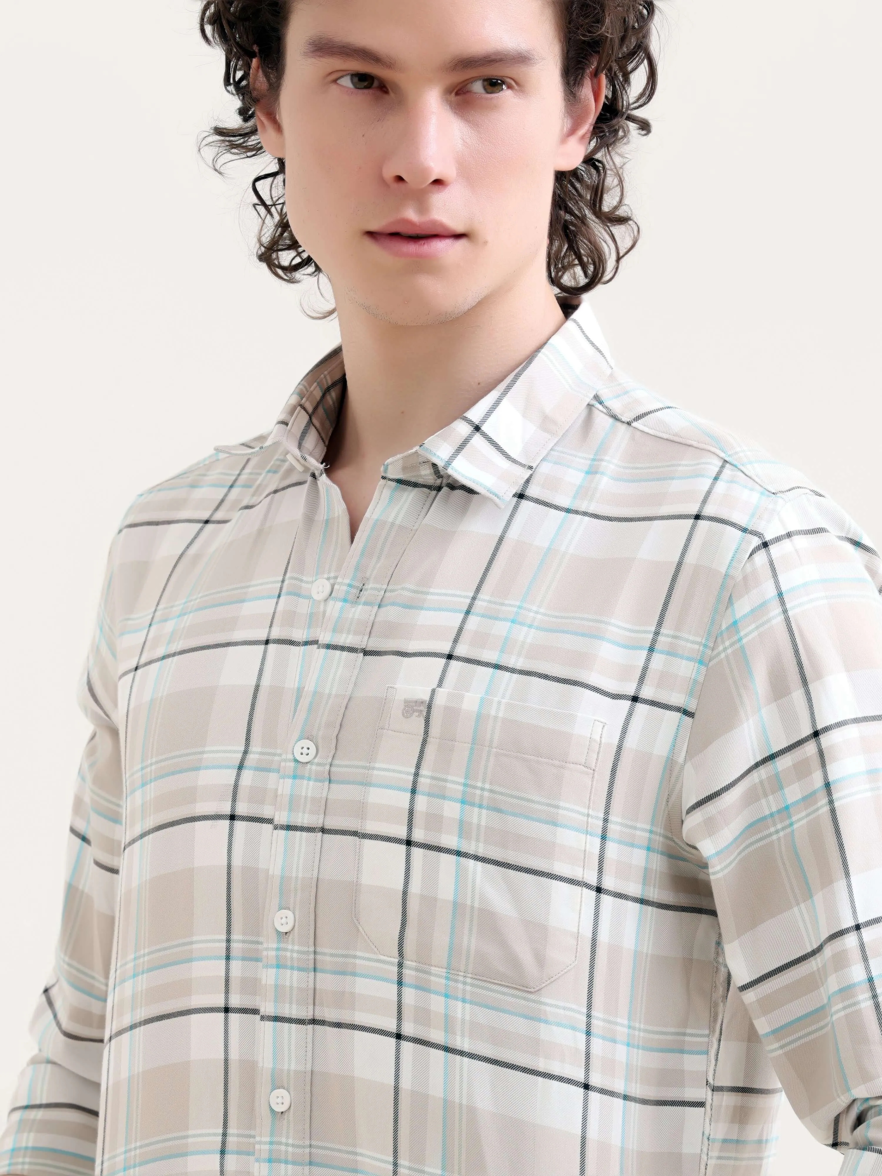 Cavours beige yarn dyed check shirt