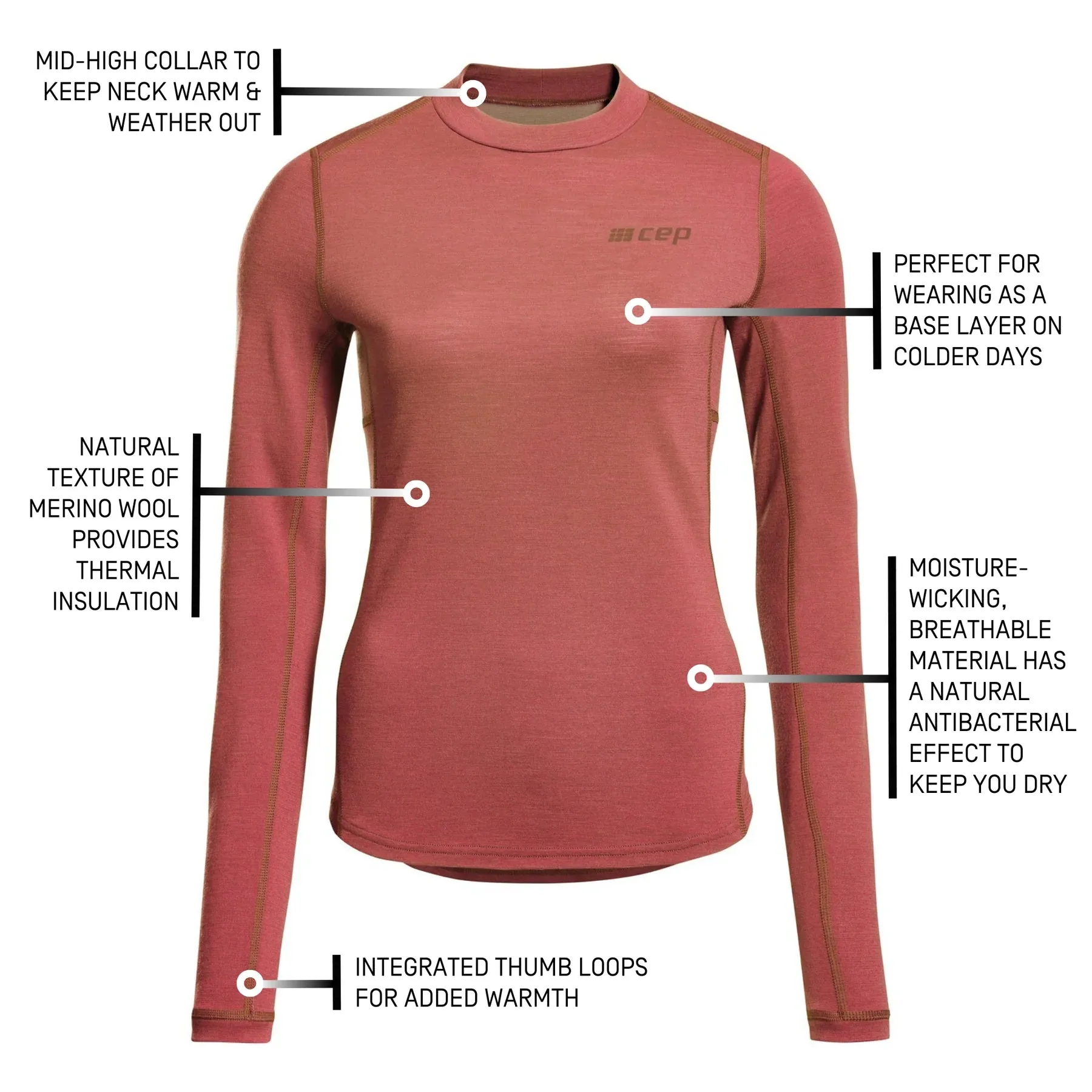 CEP | Cold Weather Merino Long Sleeve | Women's | Rose