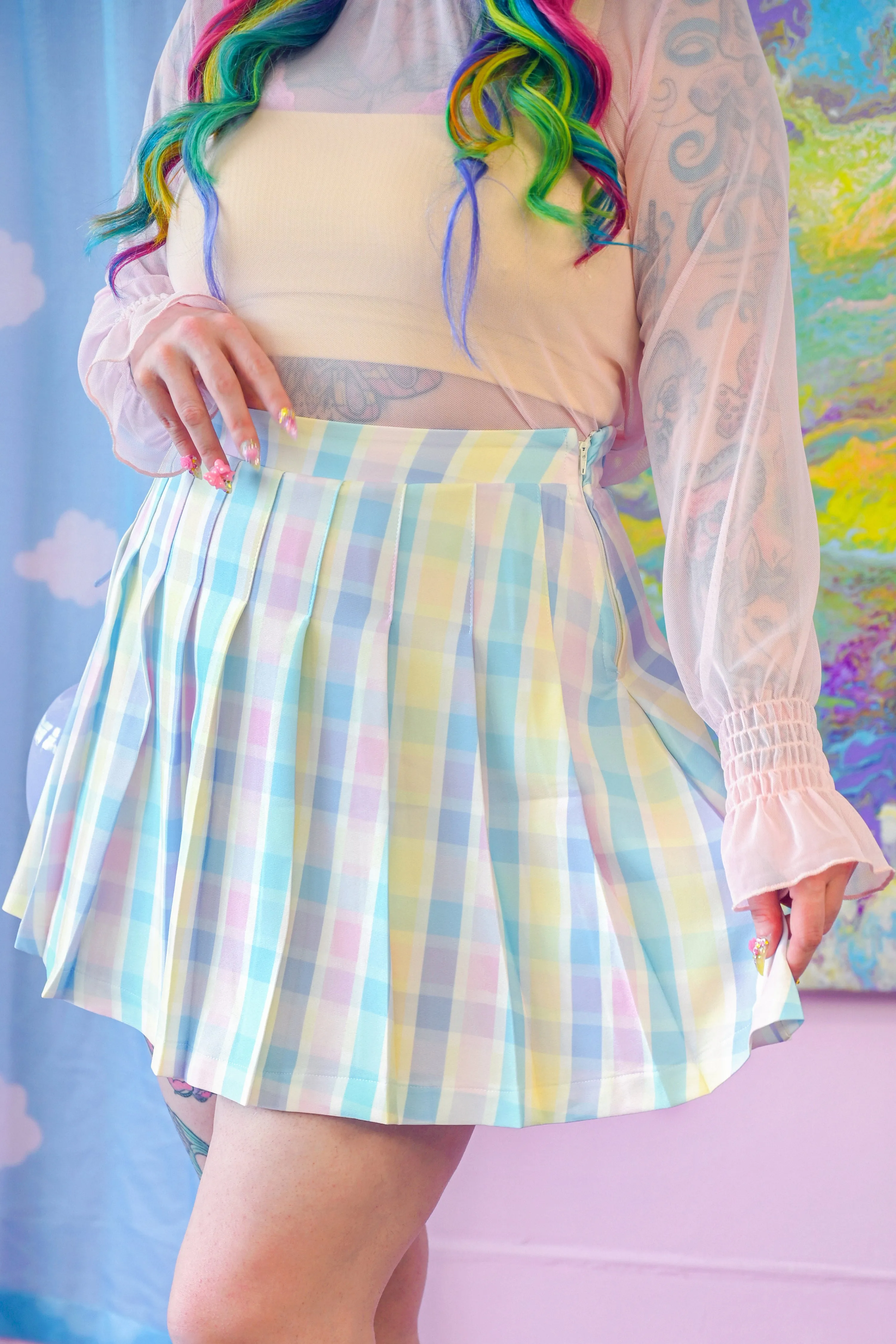 Claire Pleated Skirt - Rainbow Plaid - XS, S, M left!