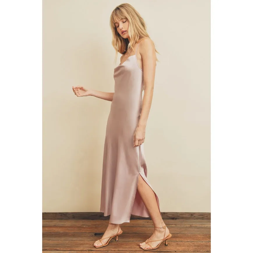 Cross Back Cowl-Neck Dress Champagne Rose