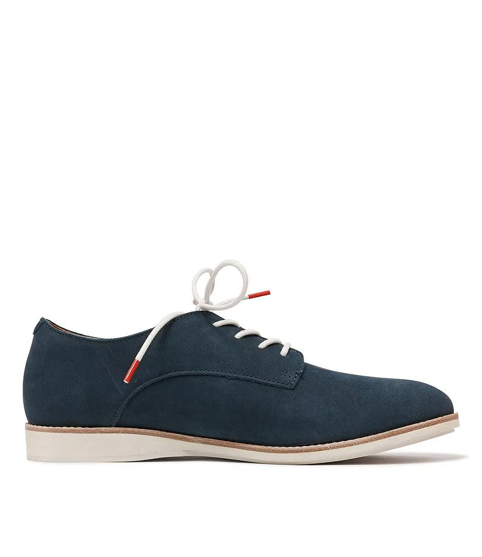 Derby Navy Nubuck Leather Lace Up Flats