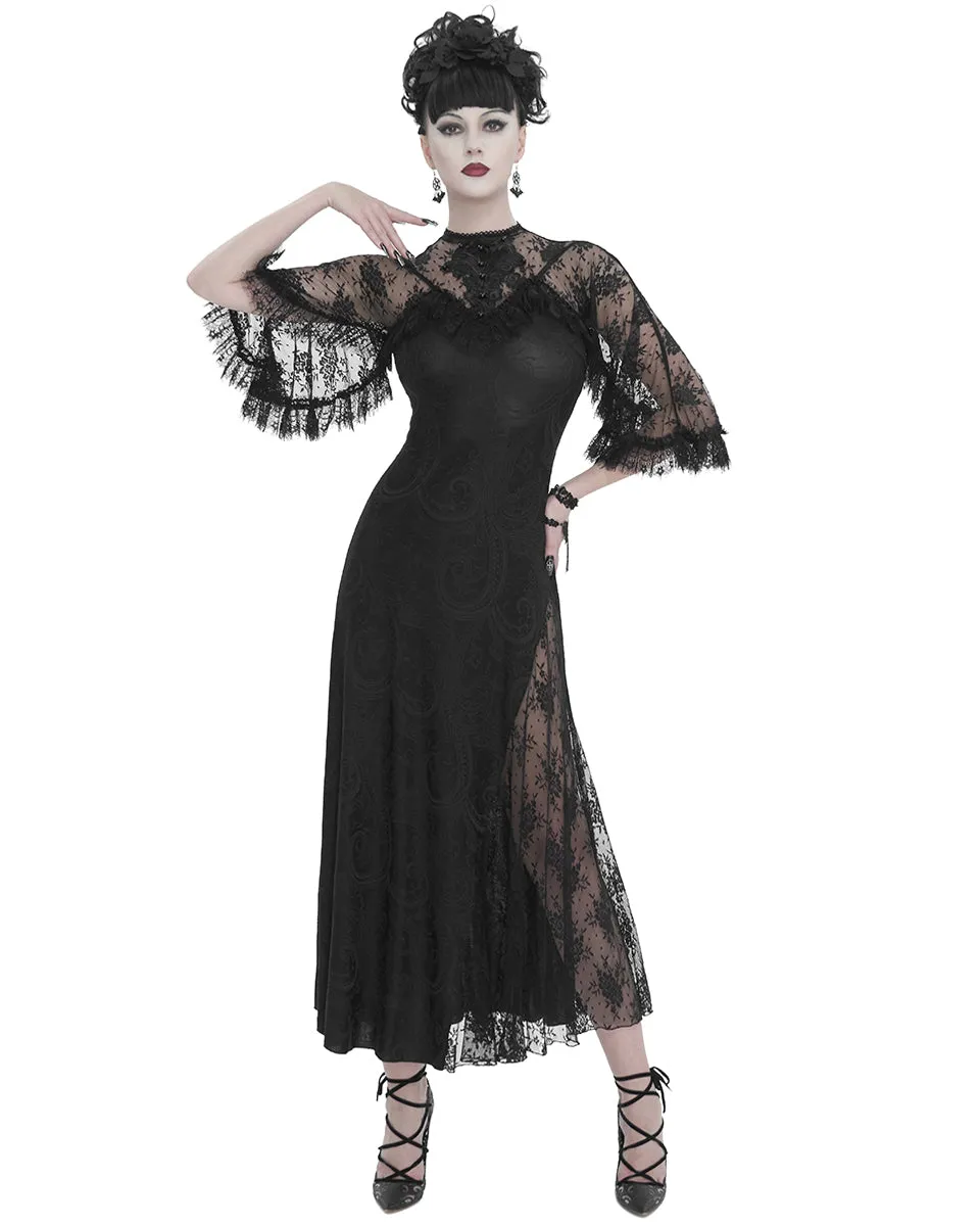 Devil Fashion Womens Elegant Gothic Flutter Sleeve Maxi Dress