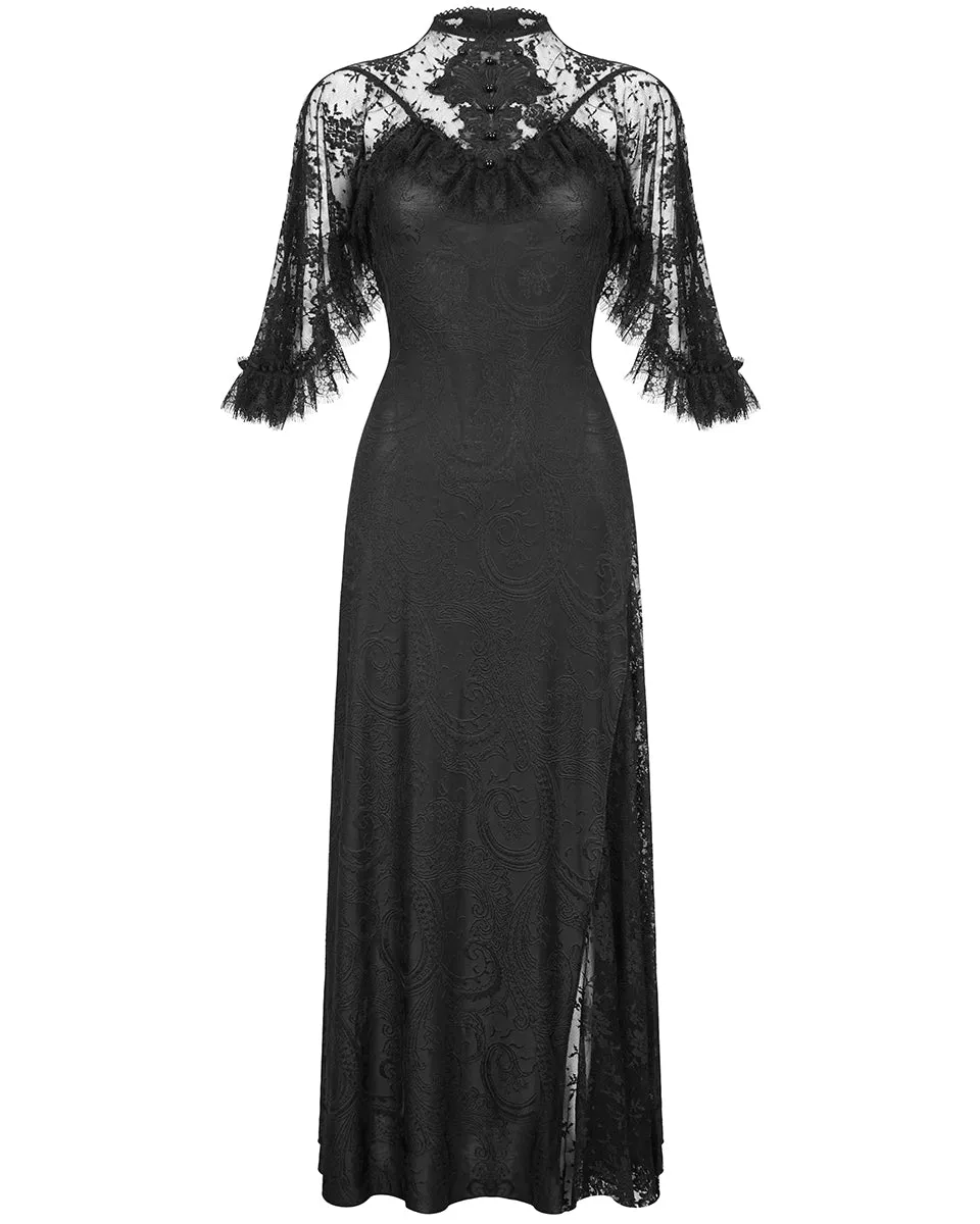 Devil Fashion Womens Elegant Gothic Flutter Sleeve Maxi Dress