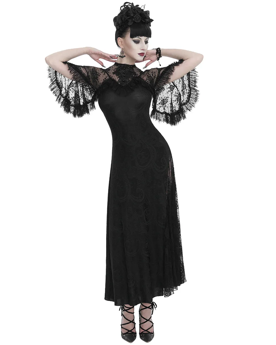 Devil Fashion Womens Elegant Gothic Flutter Sleeve Maxi Dress