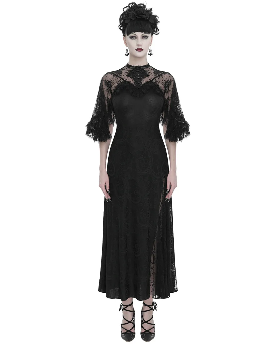 Devil Fashion Womens Elegant Gothic Flutter Sleeve Maxi Dress