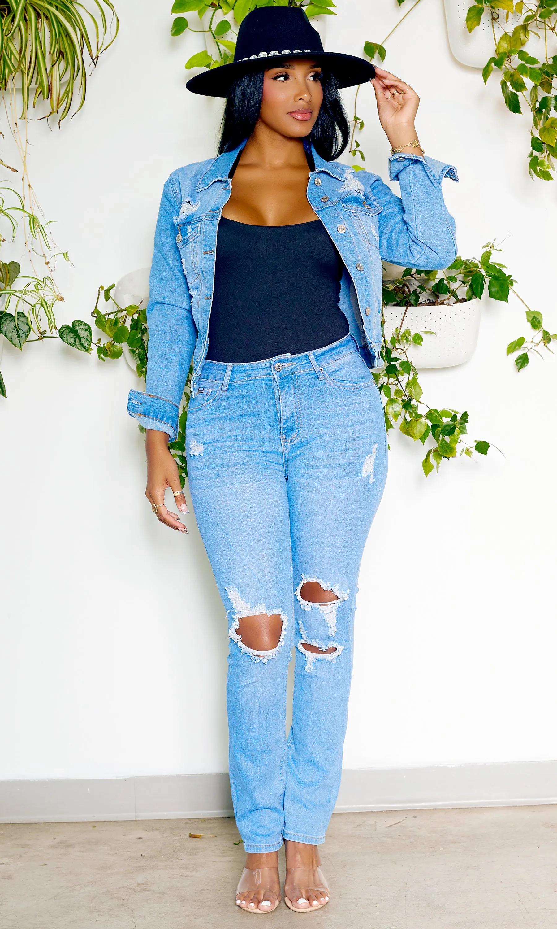 Distressed Skinny Leg Denim Jeans Pants