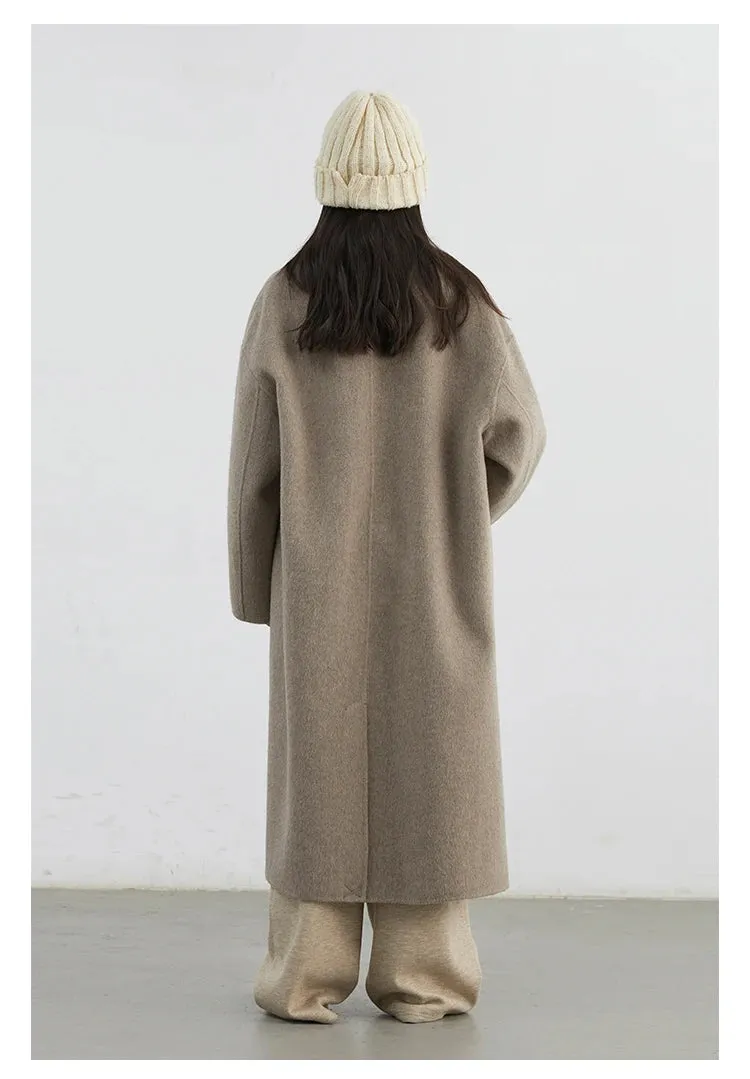 Double breasted oversized chic long wool trench coat