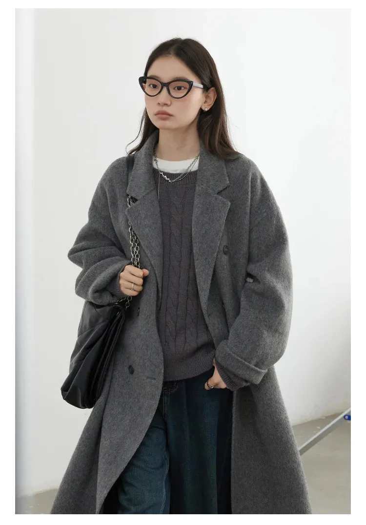 Double breasted oversized chic long wool trench coat