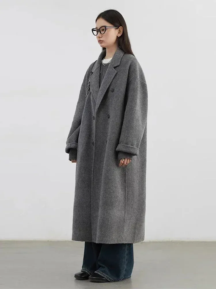 Double breasted oversized chic long wool trench coat