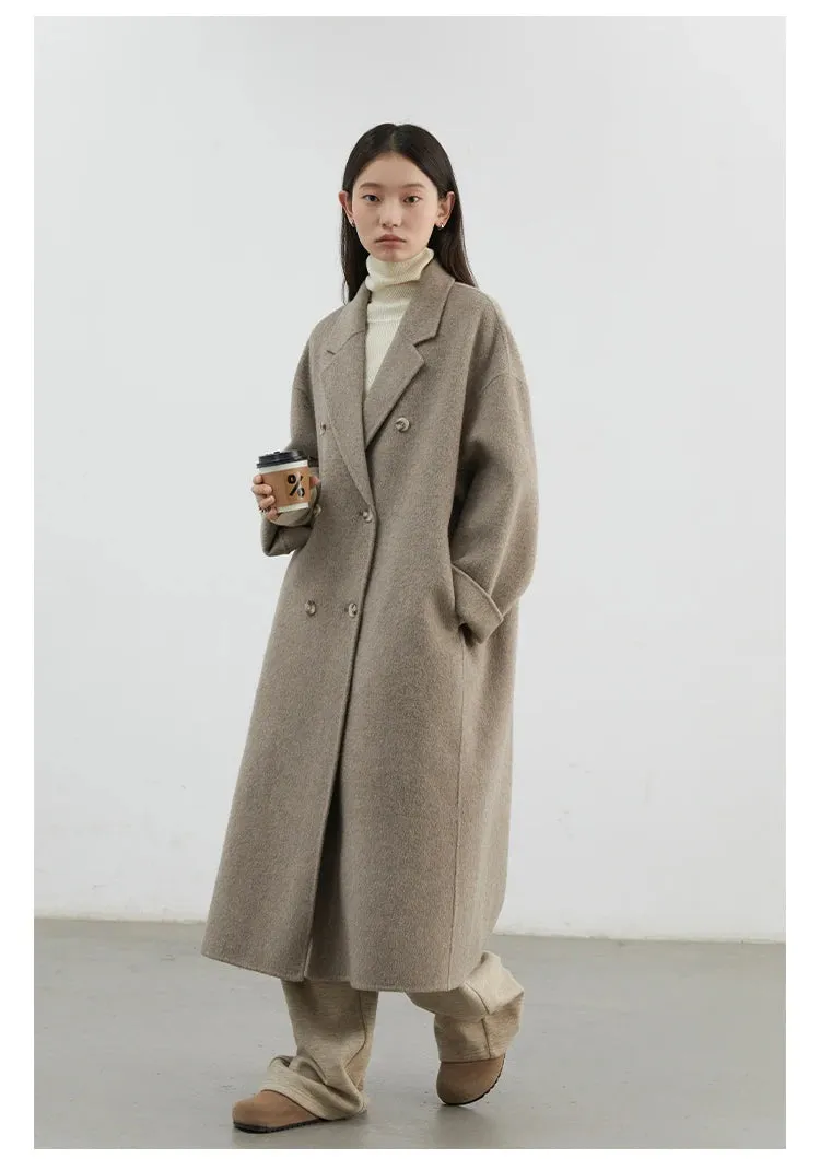 Double breasted oversized chic long wool trench coat