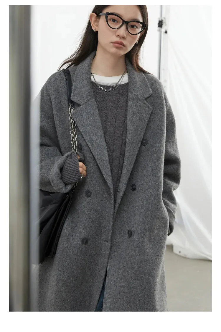 Double breasted oversized chic long wool trench coat