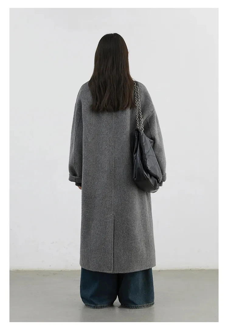 Double breasted oversized chic long wool trench coat