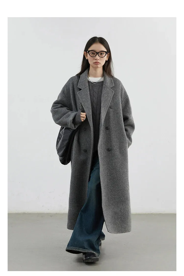 Double breasted oversized chic long wool trench coat