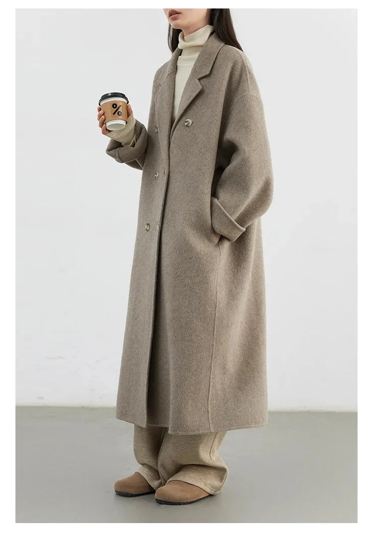 Double breasted oversized chic long wool trench coat