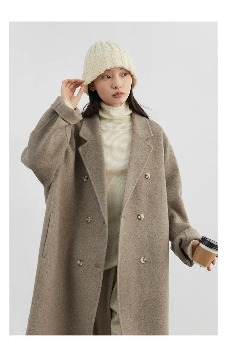 Double breasted oversized chic long wool trench coat