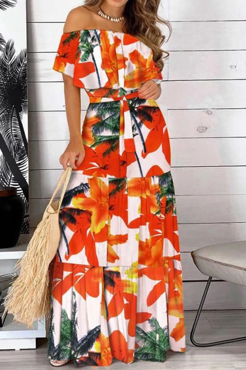 Elegant Bandeau Graceful Floral Maxi Dress