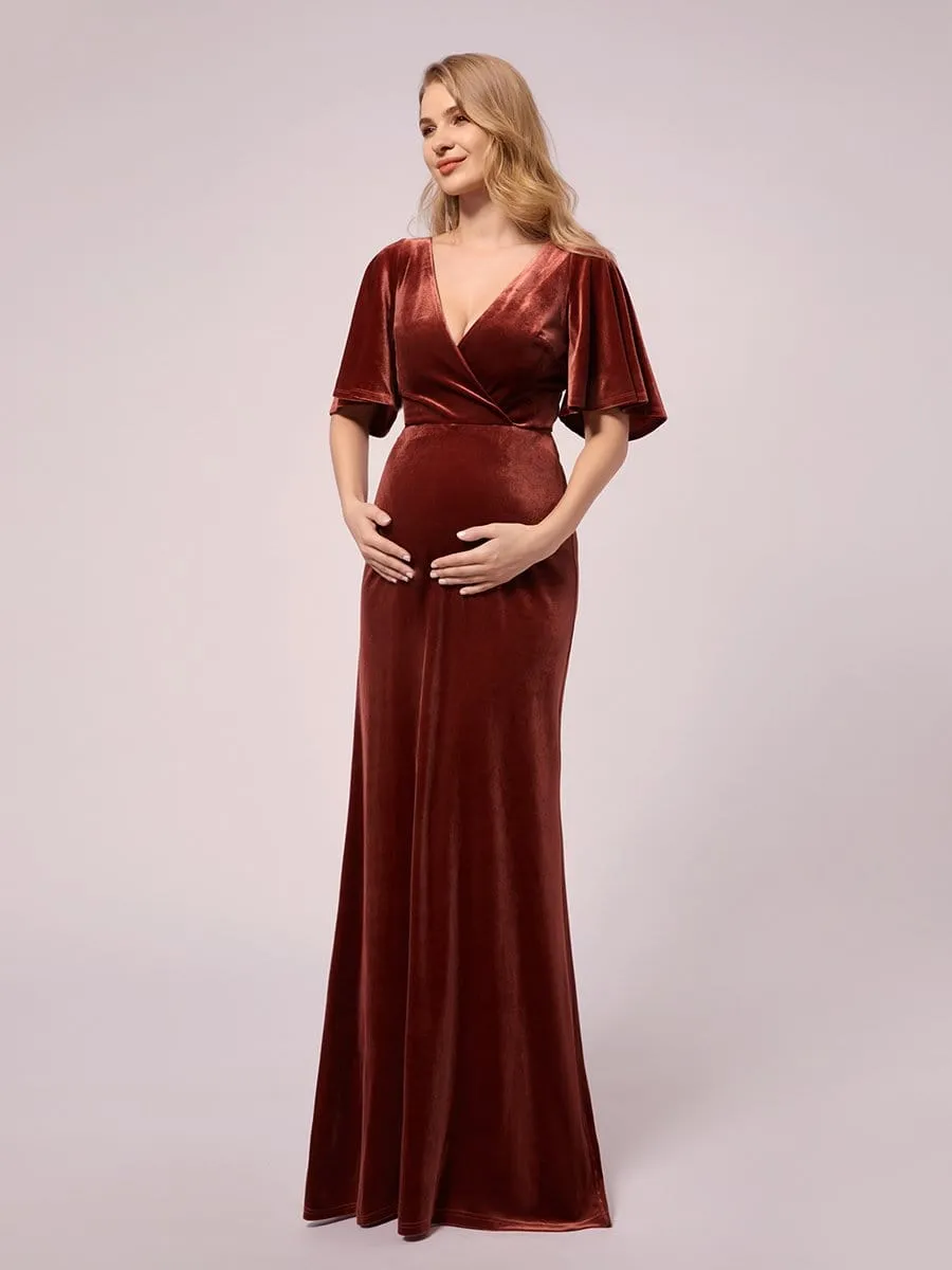 Elegant Double V Neck Velvet Maternity Dresses