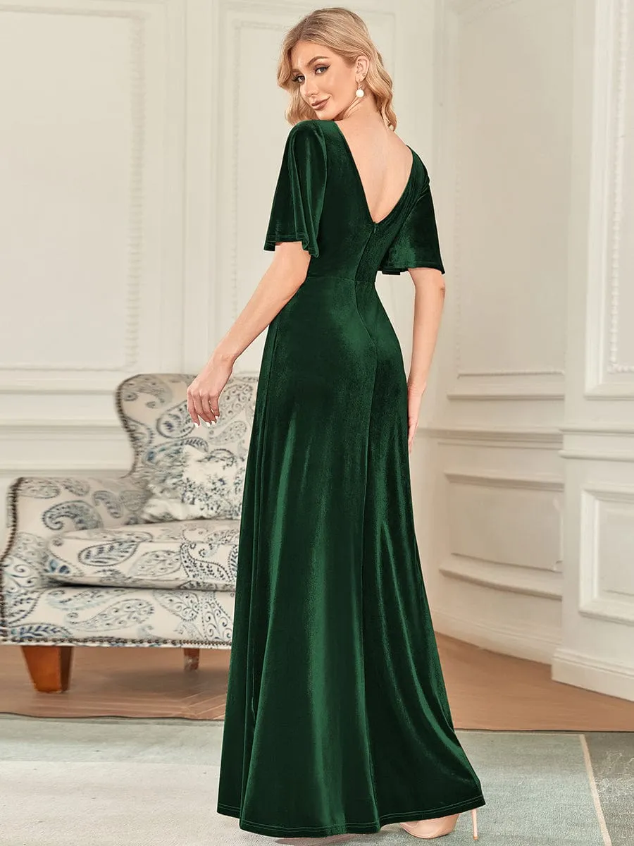 Elegant Double V Neck Velvet Party Dresses for Women