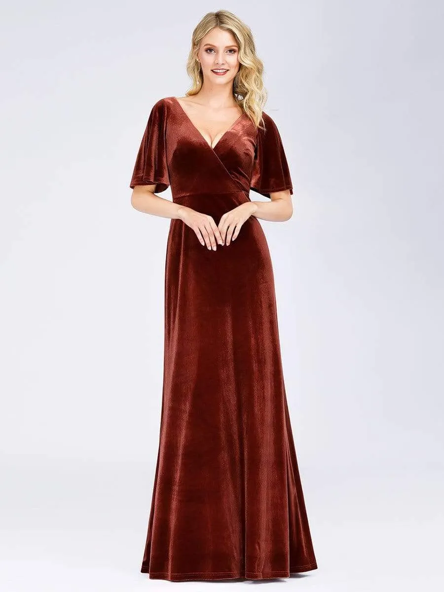 Elegant Double V Neck Velvet Party Dresses for Women