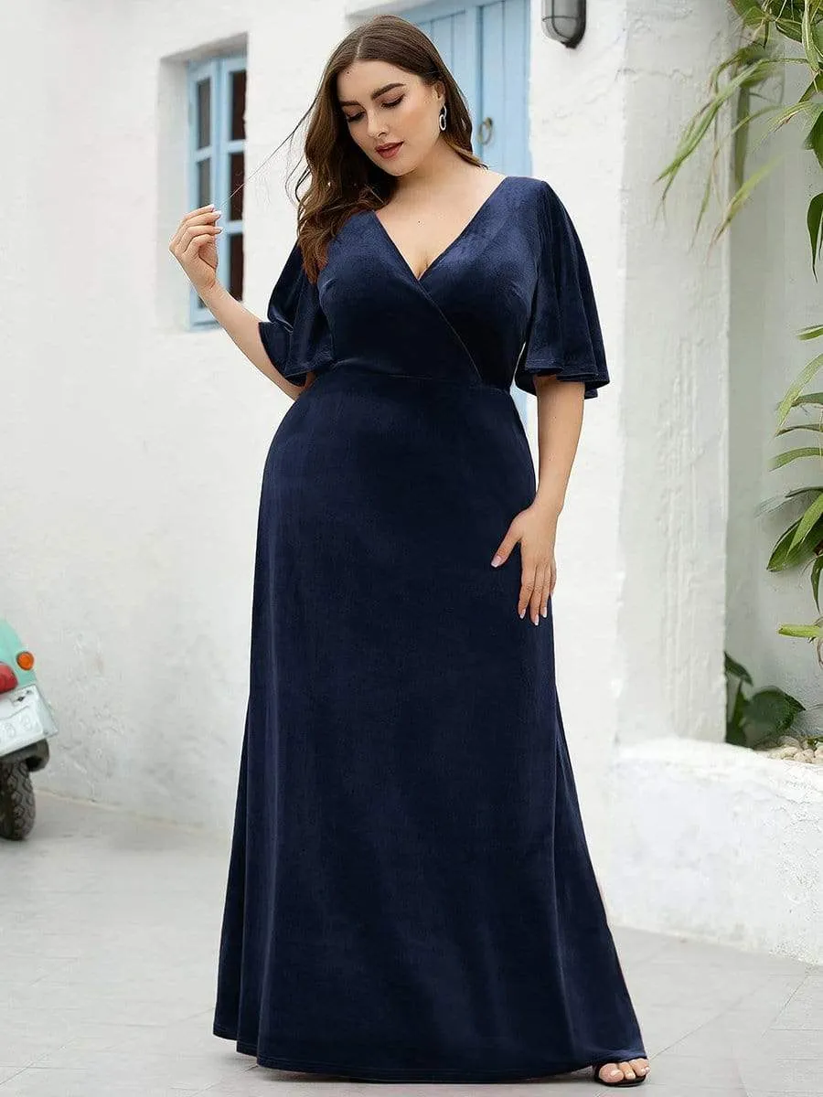 Elegant Double V Neck Velvet Party Dresses for Women