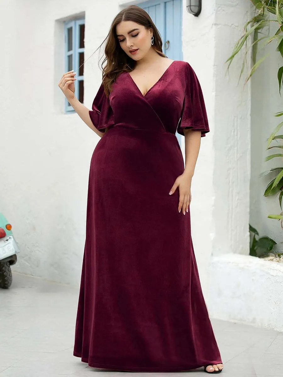 Elegant Double V Neck Velvet Party Dresses for Women