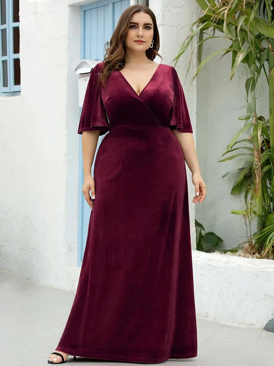 Elegant Double V Neck Velvet Party Dresses for Women