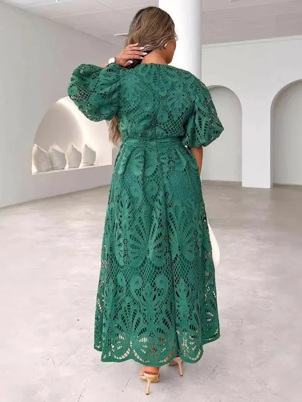 Elegant Lace Overlay Cocktail Maxi Dress