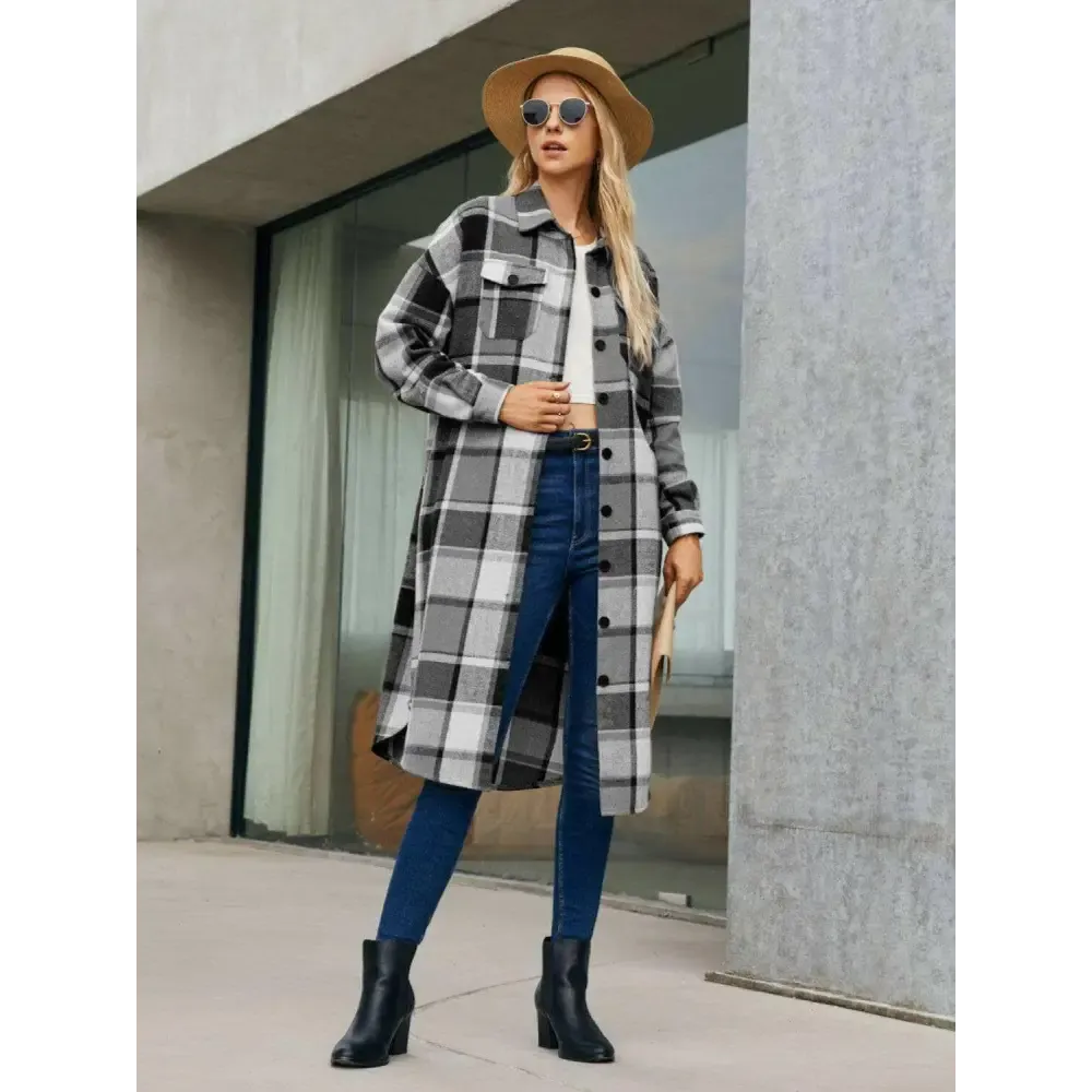 Elevate Your Wardrobe with the Plaid Pocketed Button Up Trench Coat