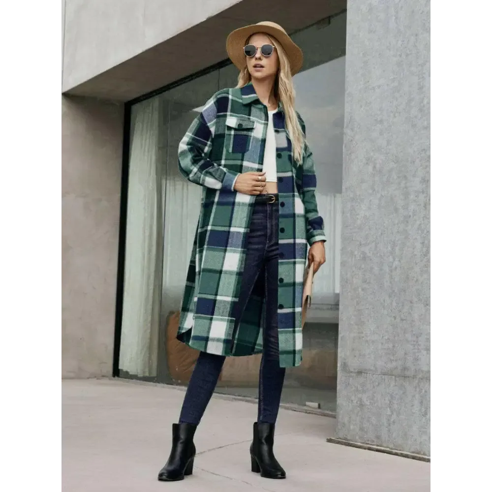 Elevate Your Wardrobe with the Plaid Pocketed Button Up Trench Coat