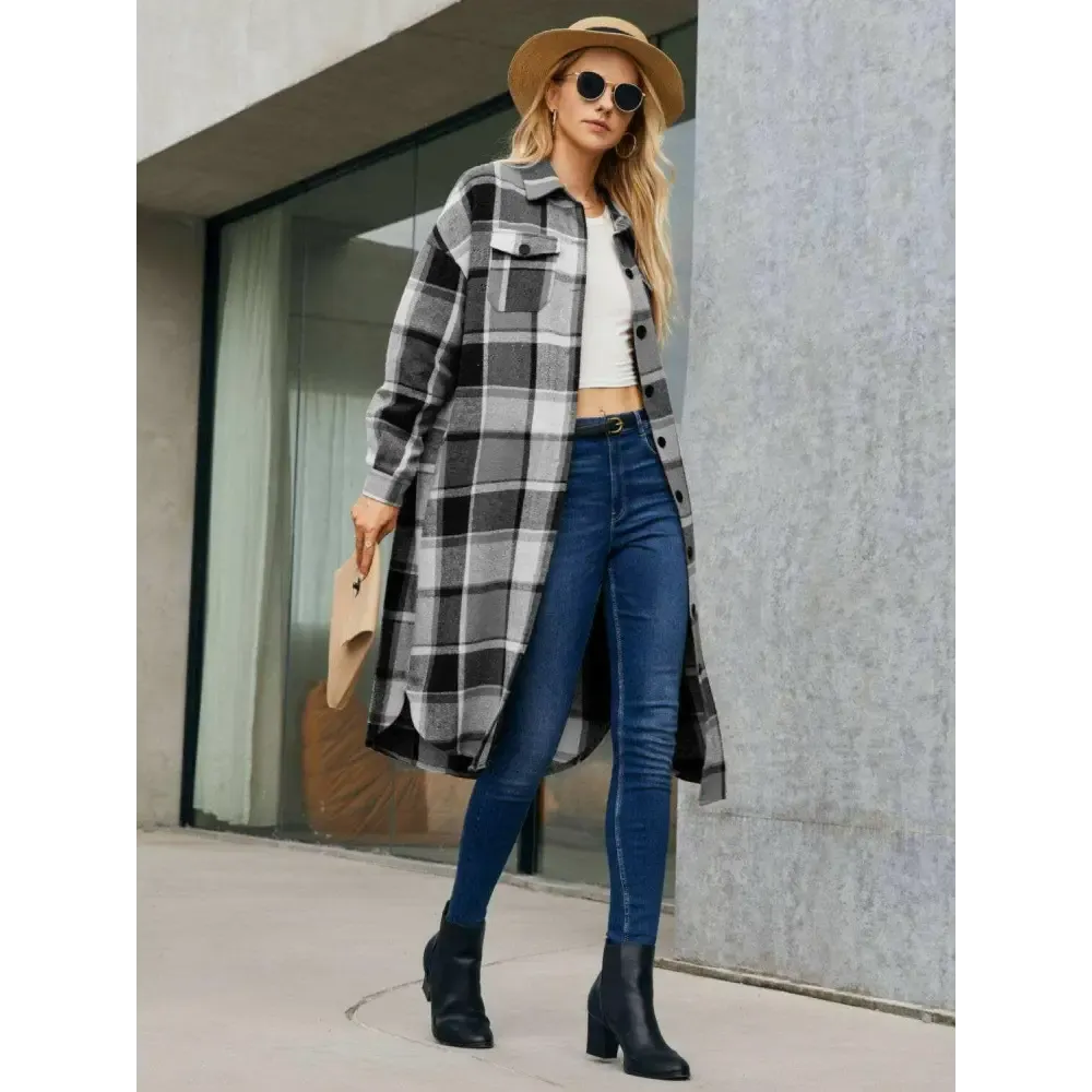 Elevate Your Wardrobe with the Plaid Pocketed Button Up Trench Coat