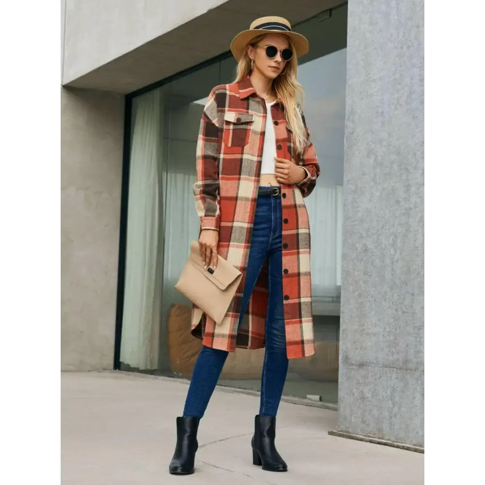 Elevate Your Wardrobe with the Plaid Pocketed Button Up Trench Coat